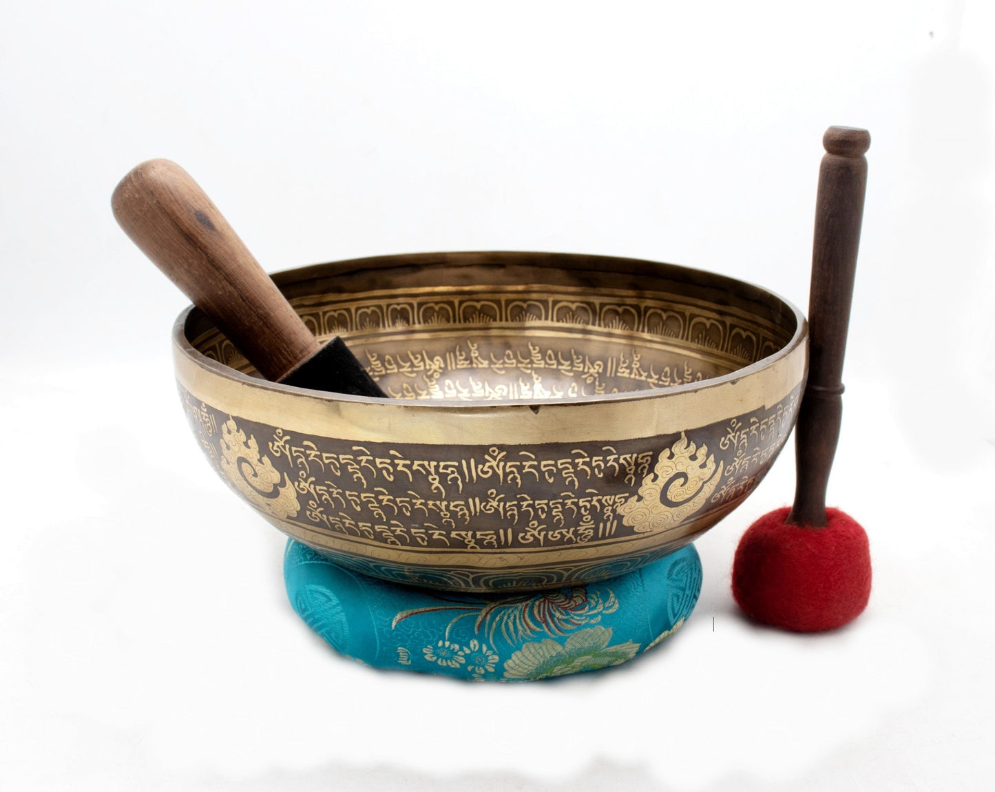 12 Inch Mantra Engraved Singing Bowl: Handmade Tibetan Sound Bath Bowl