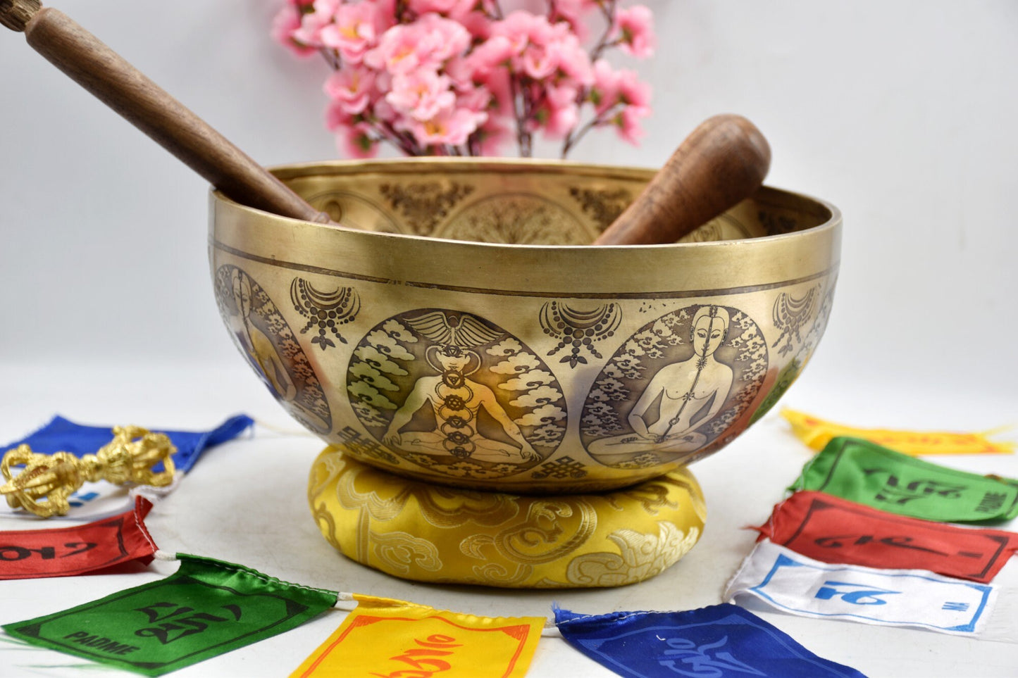 Handmade Etched Chakra Singing Bowl: Yogi Sound Bath Meditation