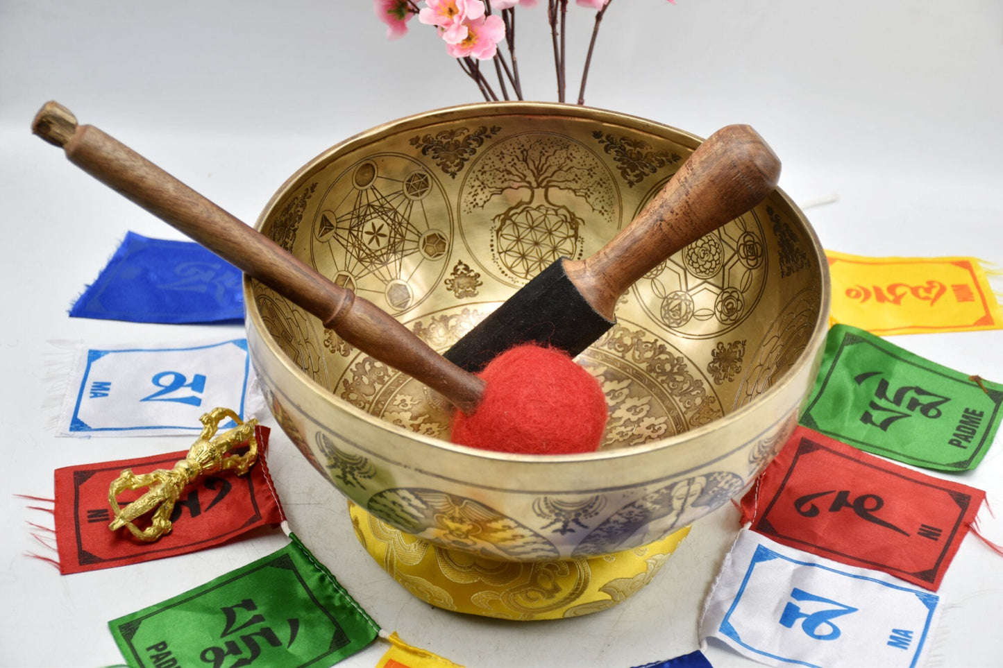 Handmade Etched Chakra Singing Bowl: Yogi Sound Bath Meditation