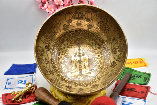 Handmade Etched Chakra Singing Bowl: Yogi Sound Bath Meditation