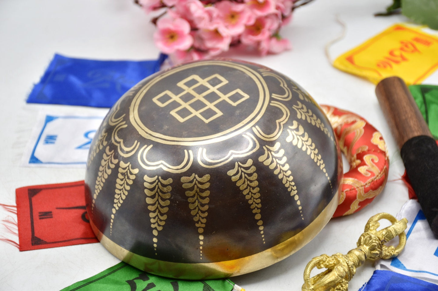 Handmade Flower Engraved Singing Bowl: 10-inch Sound Bath Meditation Bowl