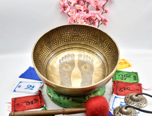 12 Inch Buddha Foot Singing Bowl: Handmade Tibetan Bowl for Meditation