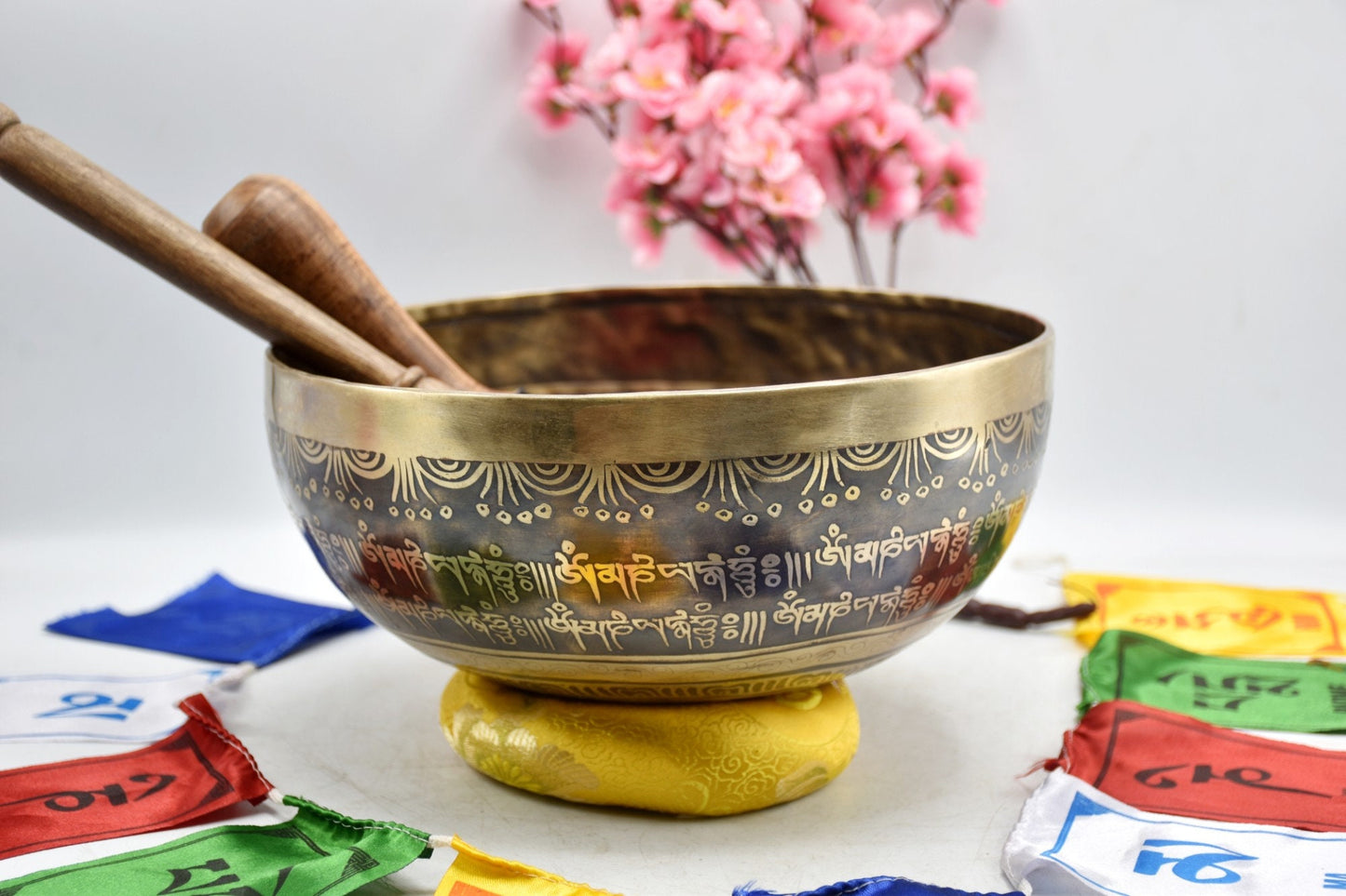 Mantra Carved Singing Bowl: Handmade Tibetan Bowl for Meditation & Yoga