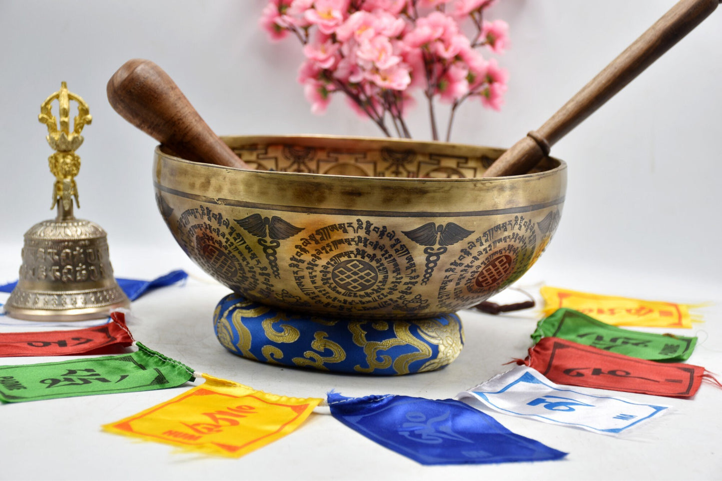 Handmade Sacred Buddha Etched Singing Bowl: 12-24 inch Tibetan Bowl