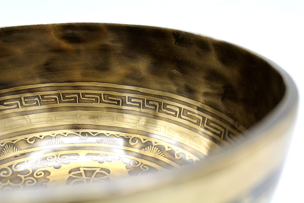 9-inch Mantra Engraved Singing Bowl: Handmade in Nepal