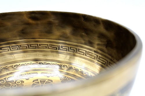 9-inch Mantra Engraved Singing Bowl: Handmade in Nepal
