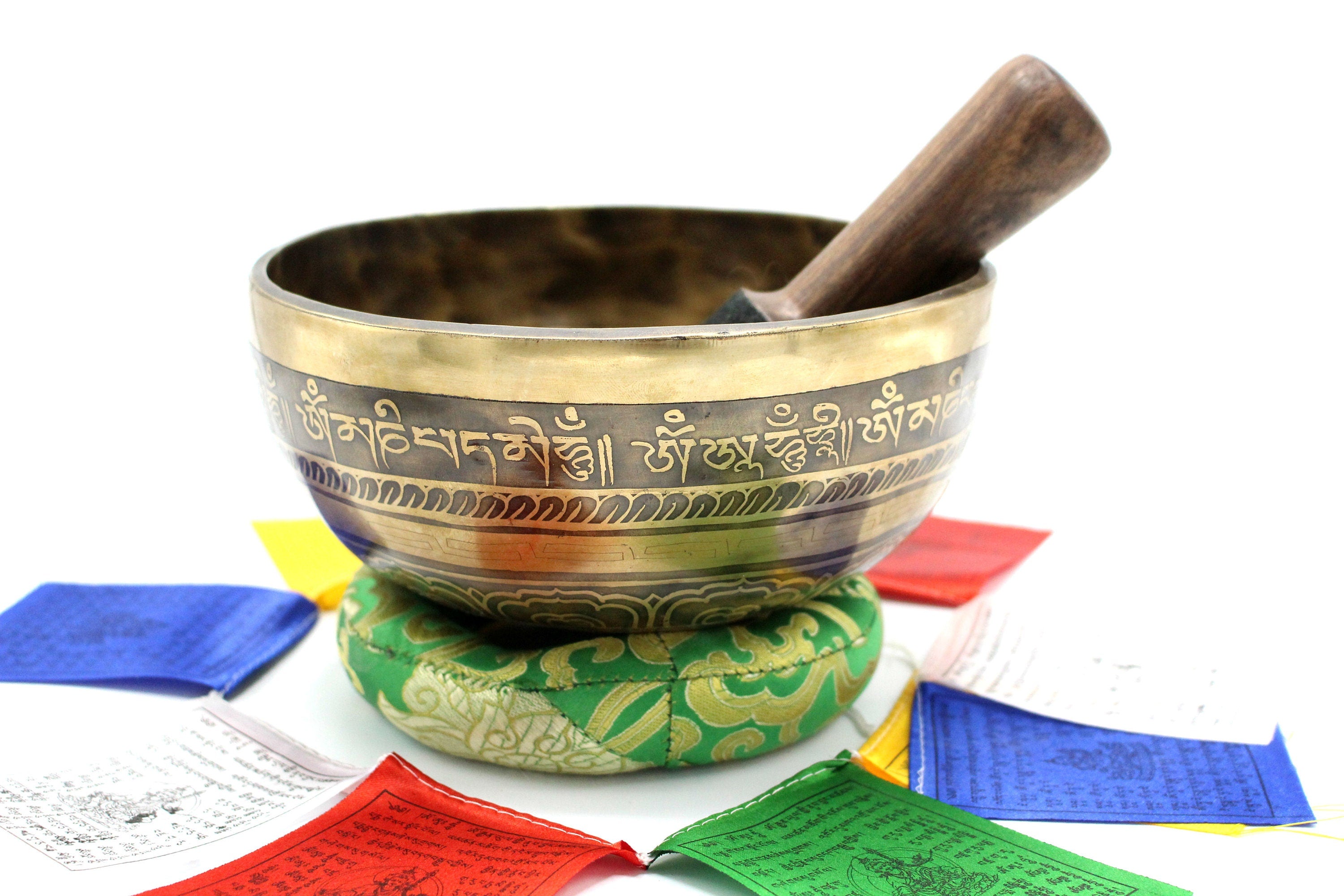 9 Inch Mantra Engraved Singing Bowl: Handmade Tibetan Sound Bath Bowl