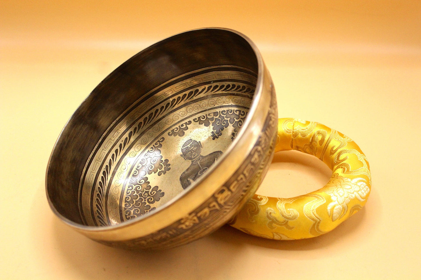 8 Inch Yogi Engraved Singing Bowl: Handmade Tibetan Meditation Bowl