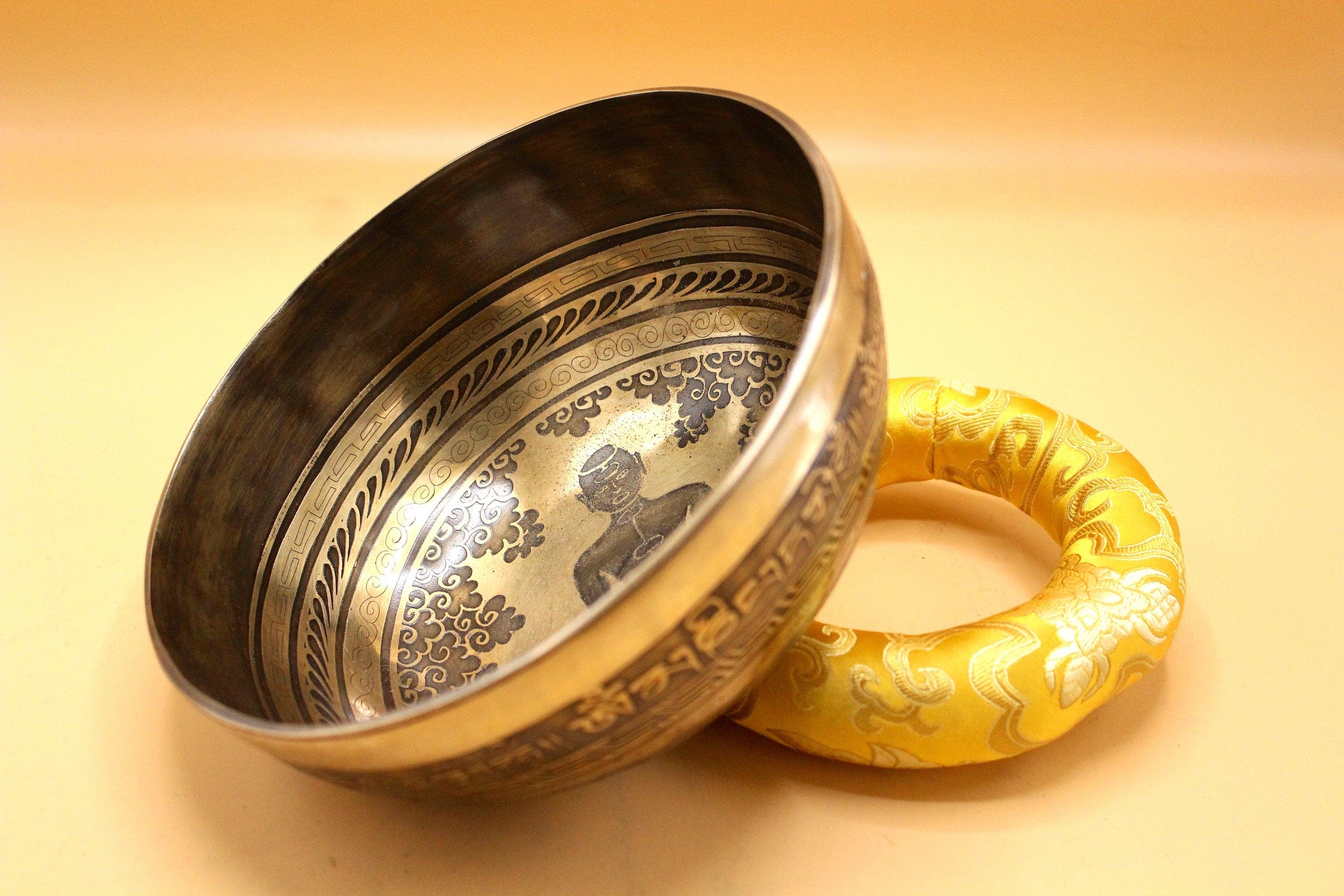 8 Inch Yogi Engraved Singing Bowl: Handmade Tibetan Meditation Bowl