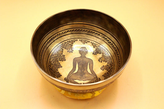 8 Inch Yogi Engraved Singing Bowl: Handmade Tibetan Meditation Bowl