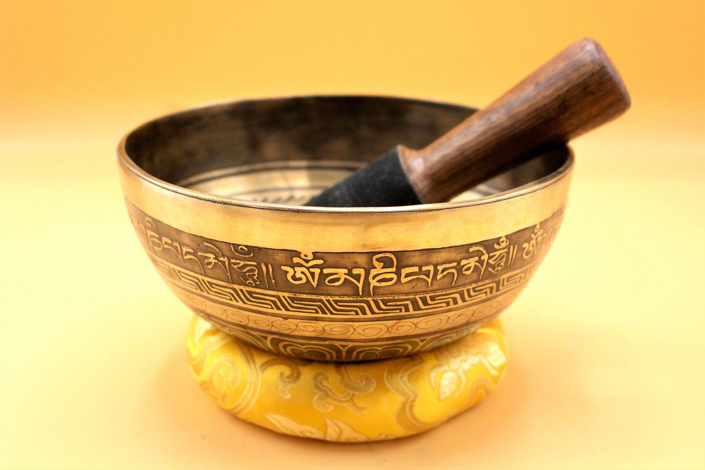 8 Inch Yogi Engraved Singing Bowl: Handmade Tibetan Meditation Bowl