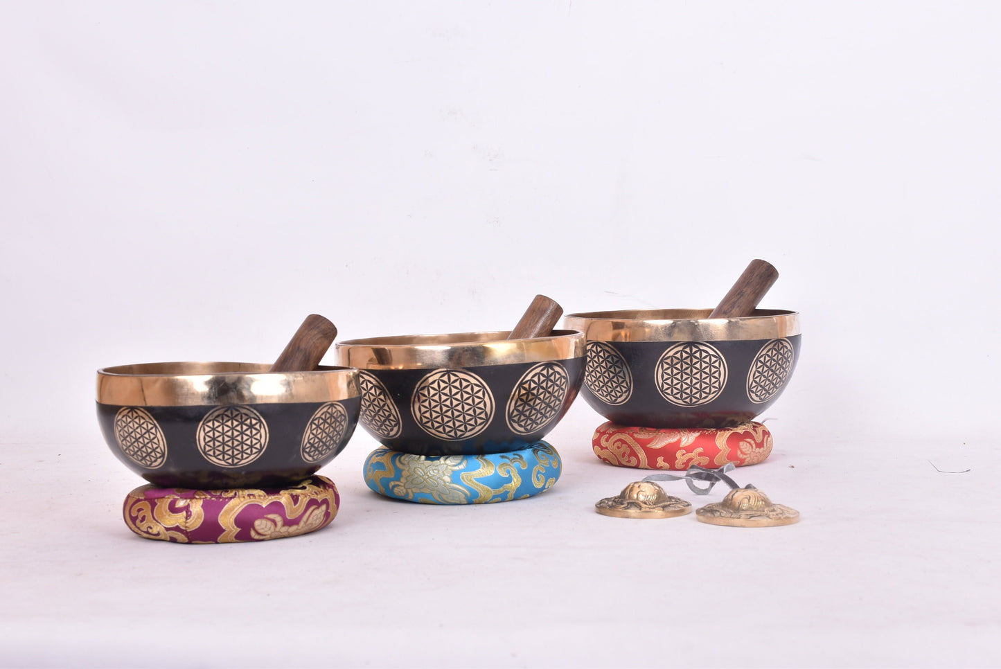 Antique Himalayan Singing Bowl Set: Flower of Life, Chakra Healing