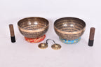 Handmade Mantra Carved Singing Bowl Set: Tibetan Sound Healing