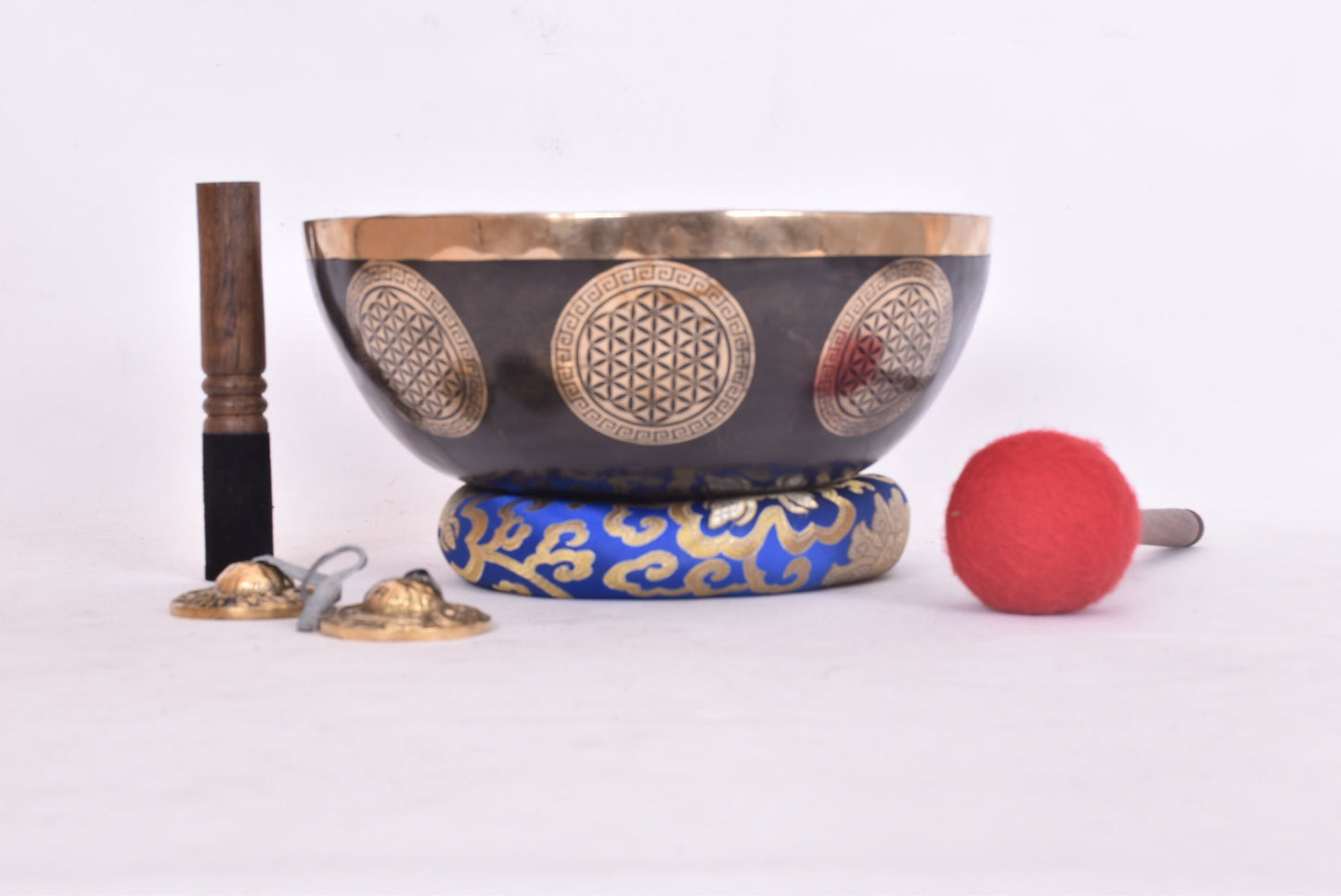 12 inch Flower of Life Carved Singing Bowl: Handmade Tibetan Bowl for Meditation