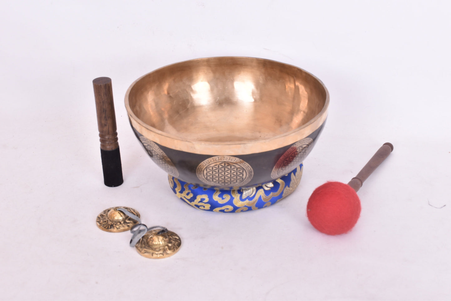 12 inch Flower of Life Carved Singing Bowl: Handmade Tibetan Bowl for Meditation