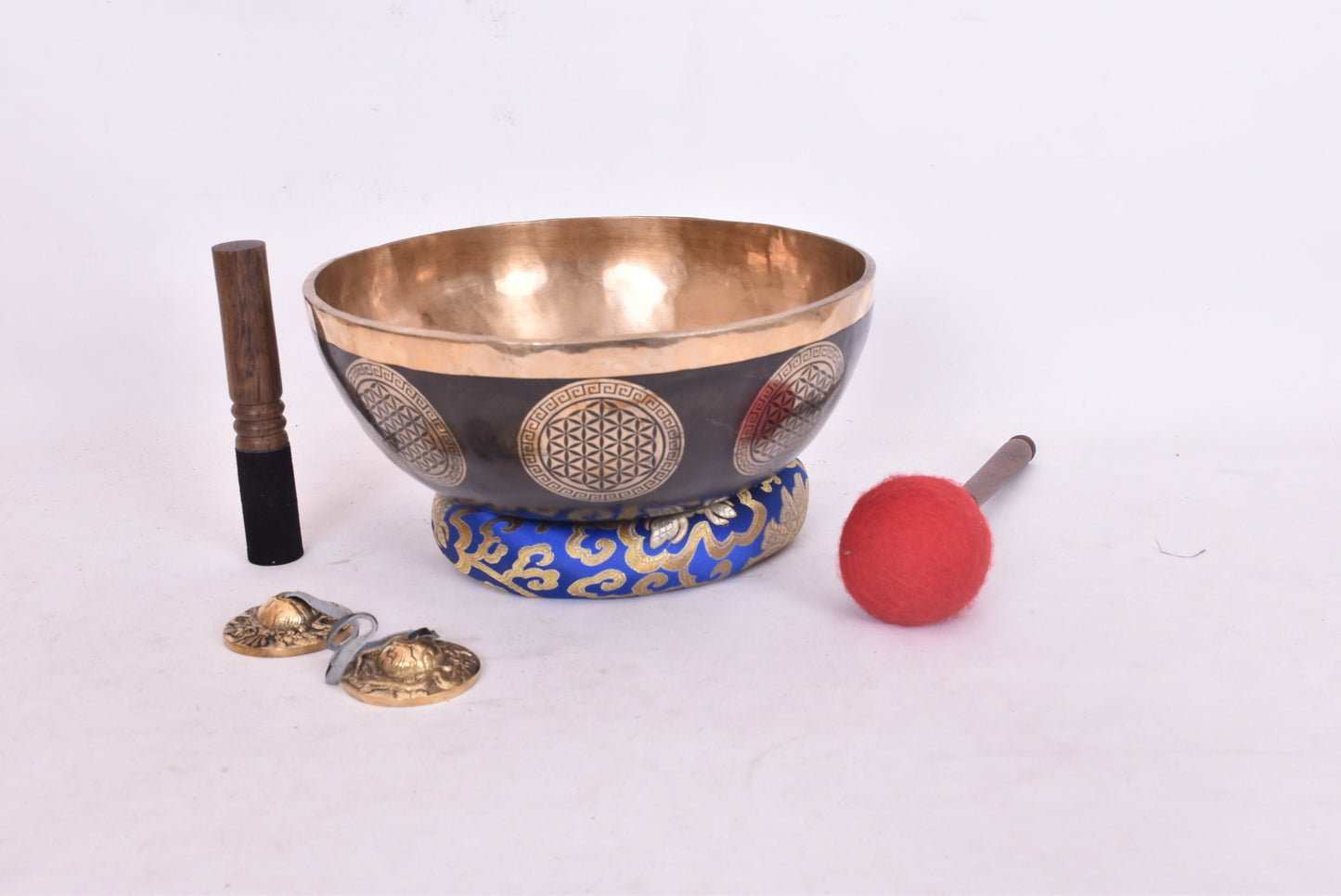 12 inch Flower of Life Carved Singing Bowl: Handmade Tibetan Bowl for Meditation