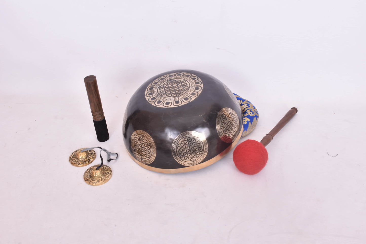 12 inch Flower of Life Carved Singing Bowl: Handmade Tibetan Bowl for Meditation