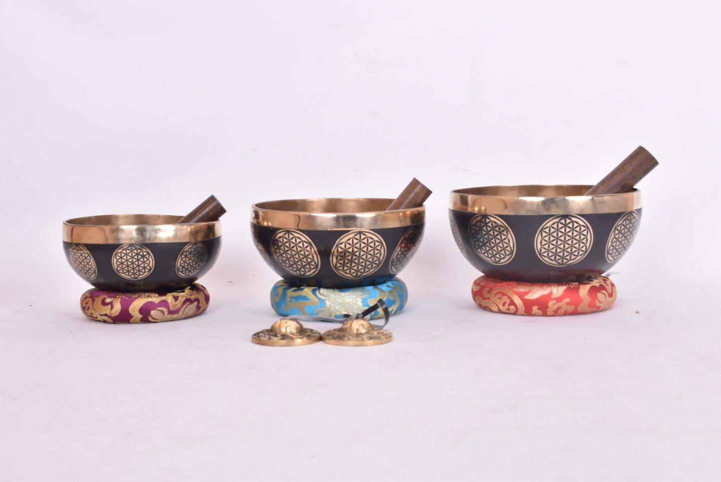 Antique Himalayan Singing Bowl Set: Flower of Life, Chakra Healing