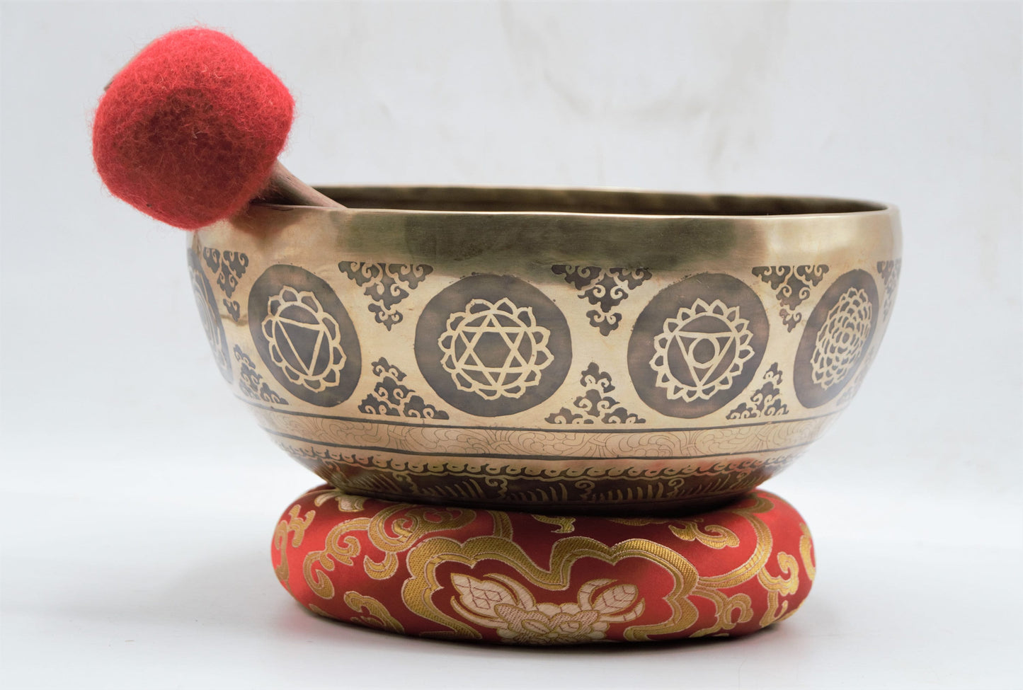 Flower of Life Carved Singing Bowl: 10 inch Tibetan Bowl for Sound Healing