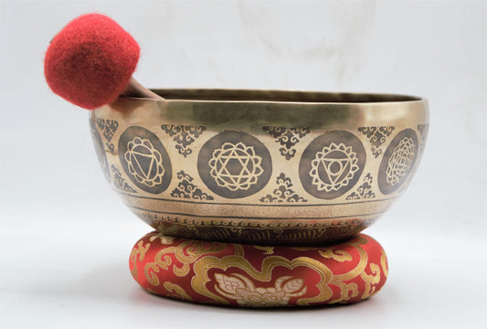 Flower of Life Carved Singing Bowl: 10 inch Tibetan Bowl for Sound Healing