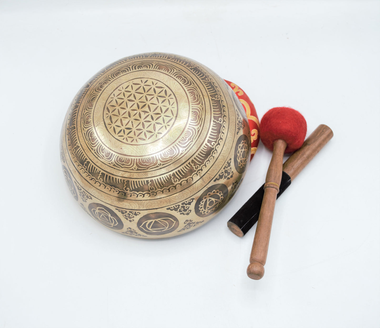 Flower of Life Carved Singing Bowl: 10 inch Tibetan Bowl for Sound Healing