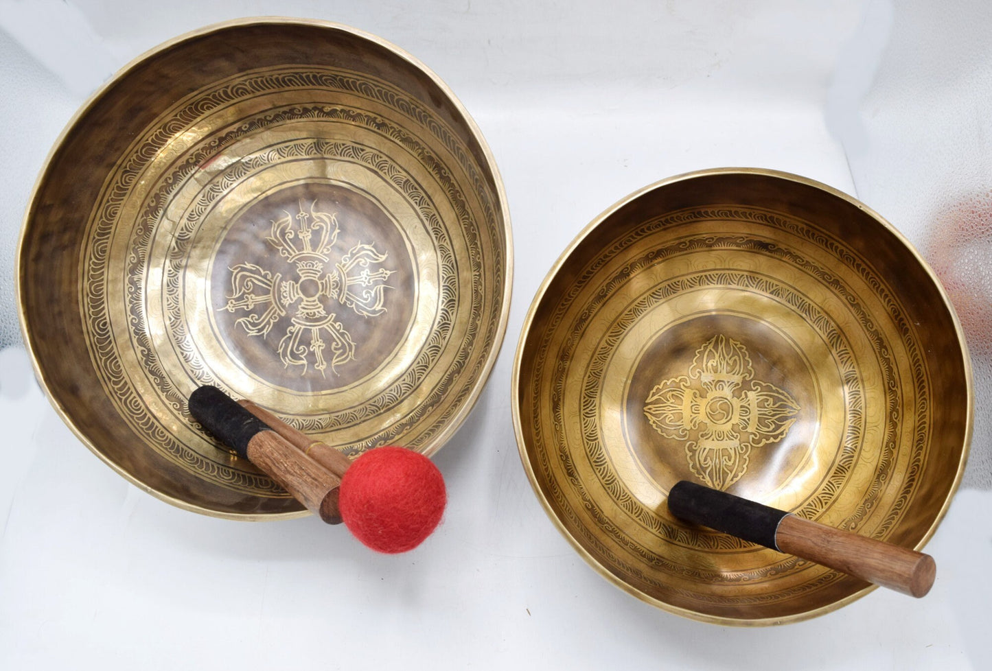 Mantra Engraved Singing Bowl Set: Handmade Tibetan Meditation Bowl