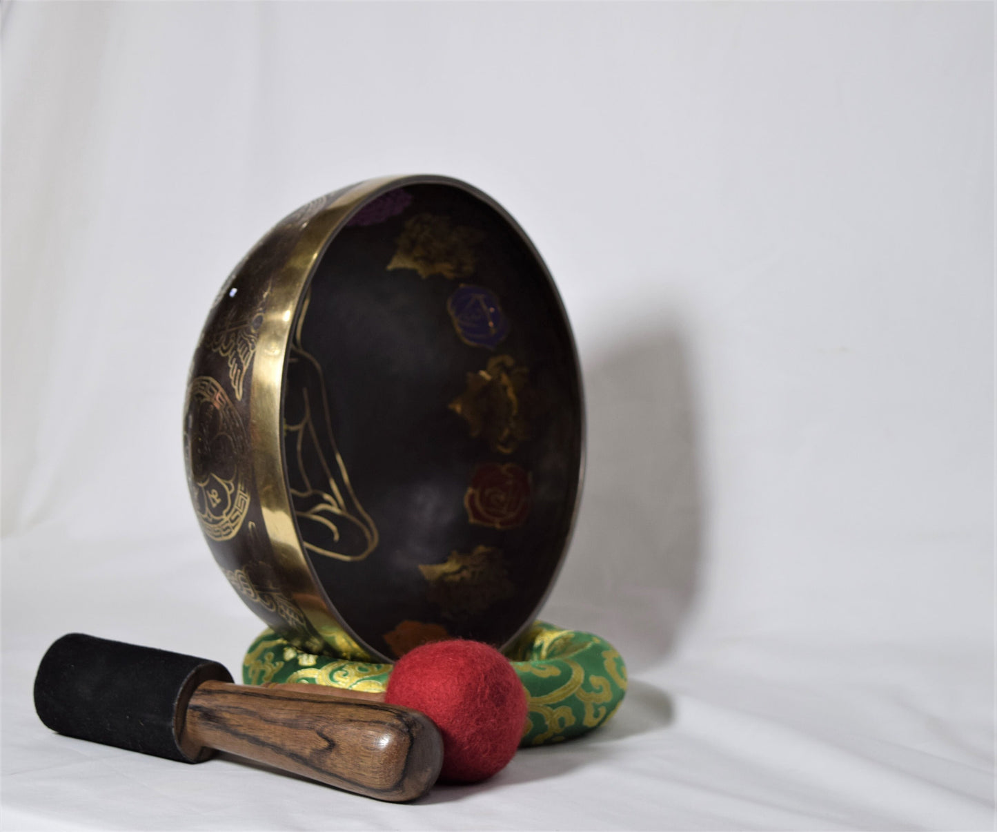 10 Inch Seven Chakra Engraved Singing Bowl: Handmade Tibetan Meditation Bowl