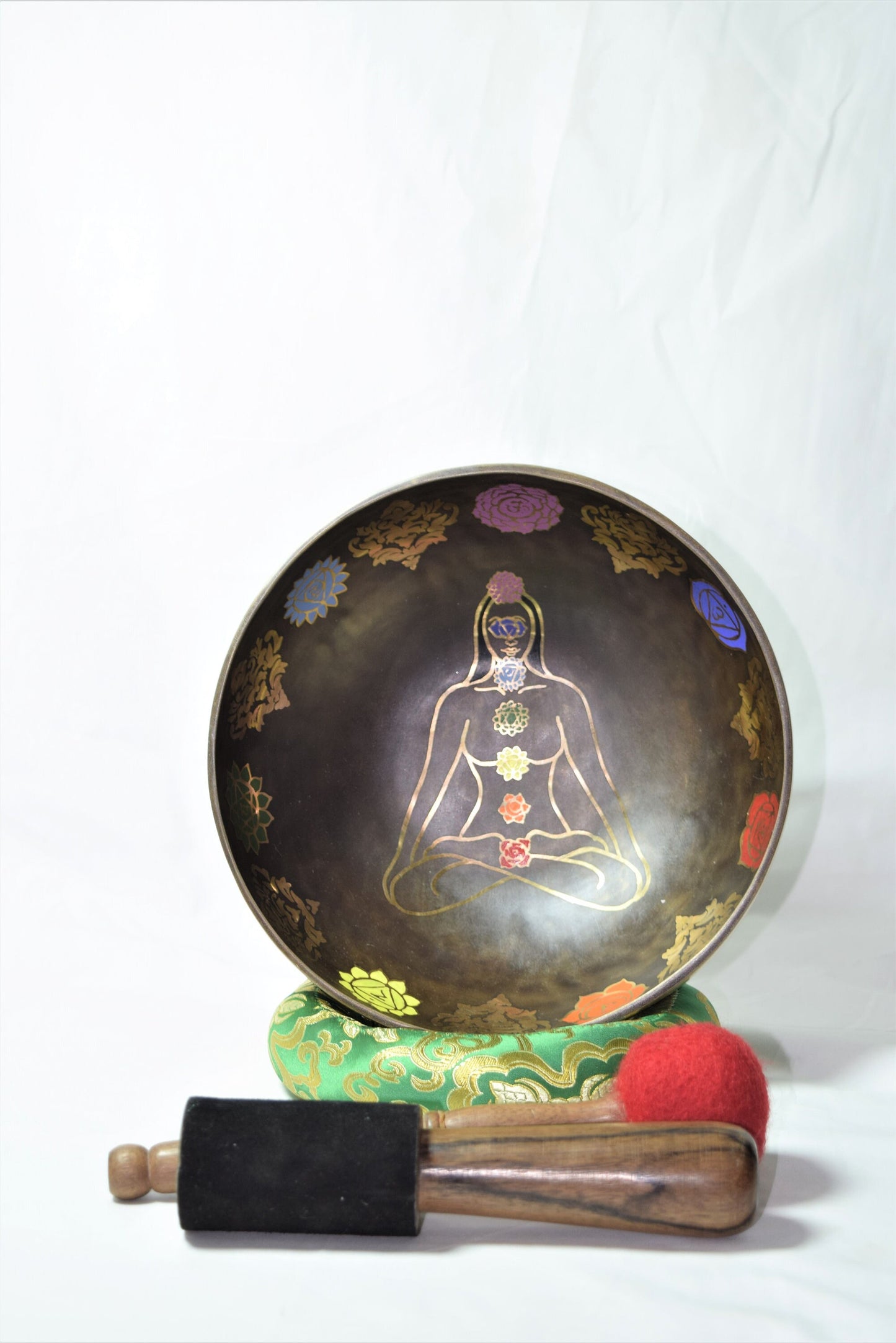 10 Inch Seven Chakra Engraved Singing Bowl: Handmade Tibetan Meditation Bowl