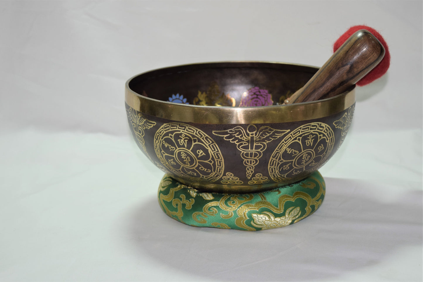 10 Inch Seven Chakra Engraved Singing Bowl: Handmade Tibetan Meditation Bowl