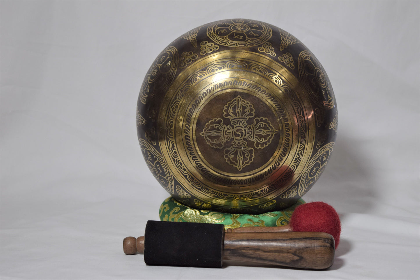 10 Inch Seven Chakra Engraved Singing Bowl: Handmade Tibetan Meditation Bowl