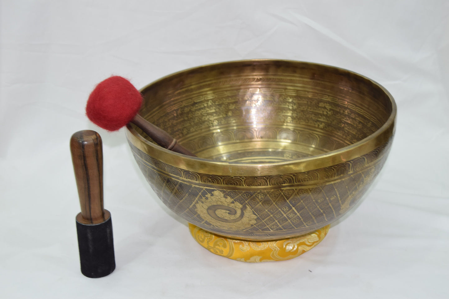 15 inch Om Carved Singing Bowl: Handmade Tibetan Meditation Bowl