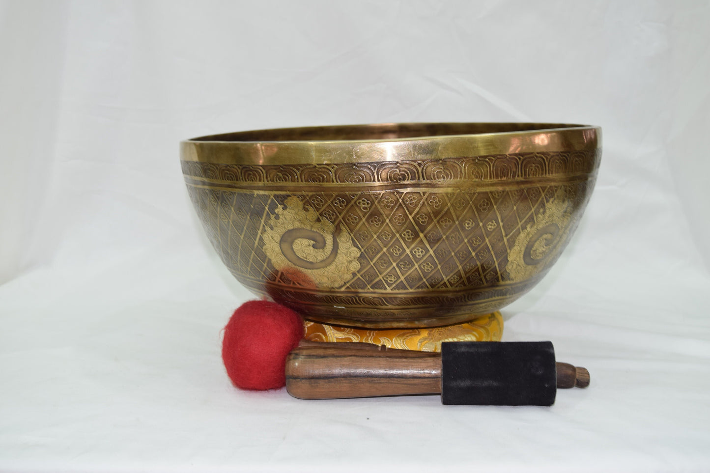 15 inch Om Carved Singing Bowl: Handmade Tibetan Meditation Bowl