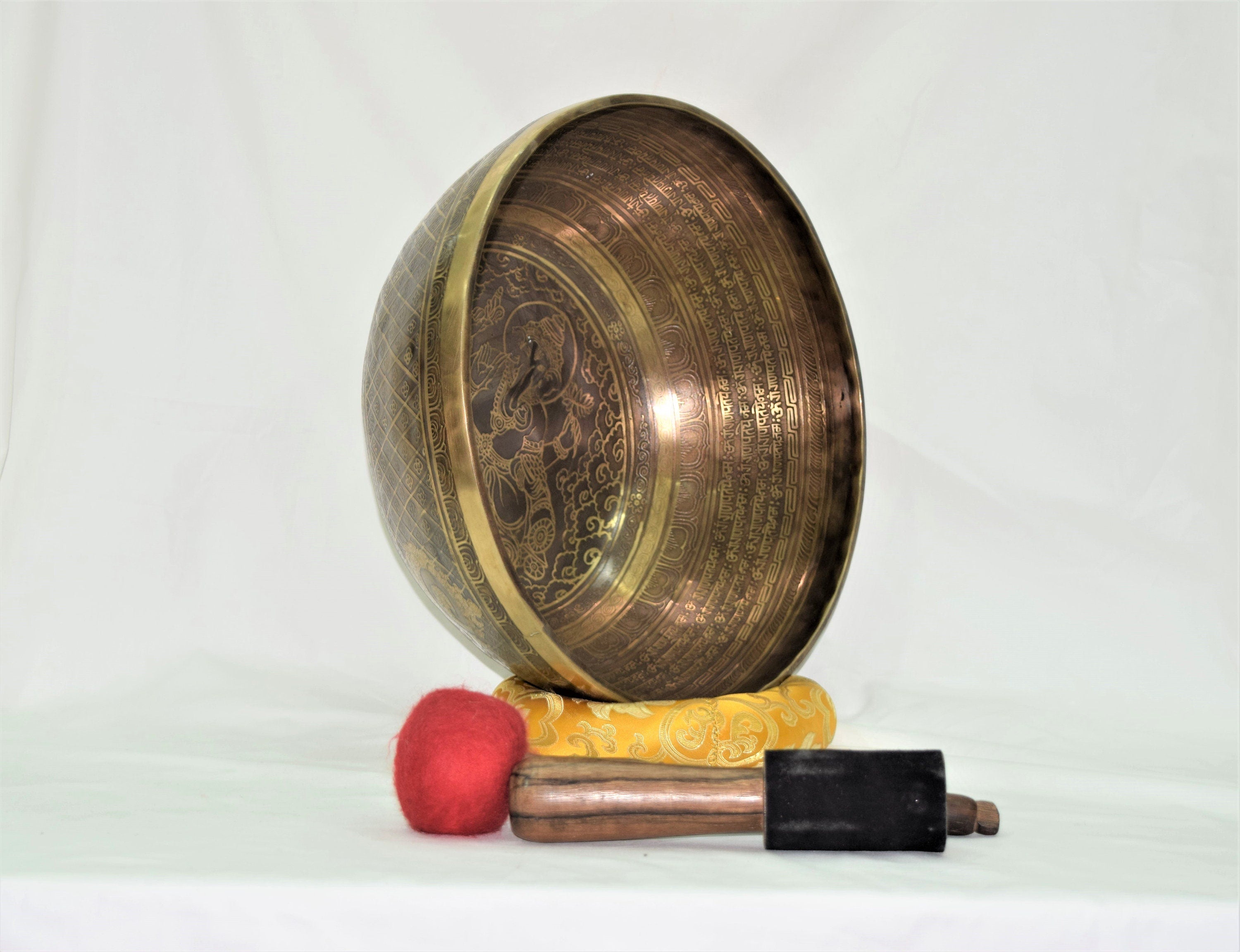 15 inch Om Carved Singing Bowl: Handmade Tibetan Meditation Bowl