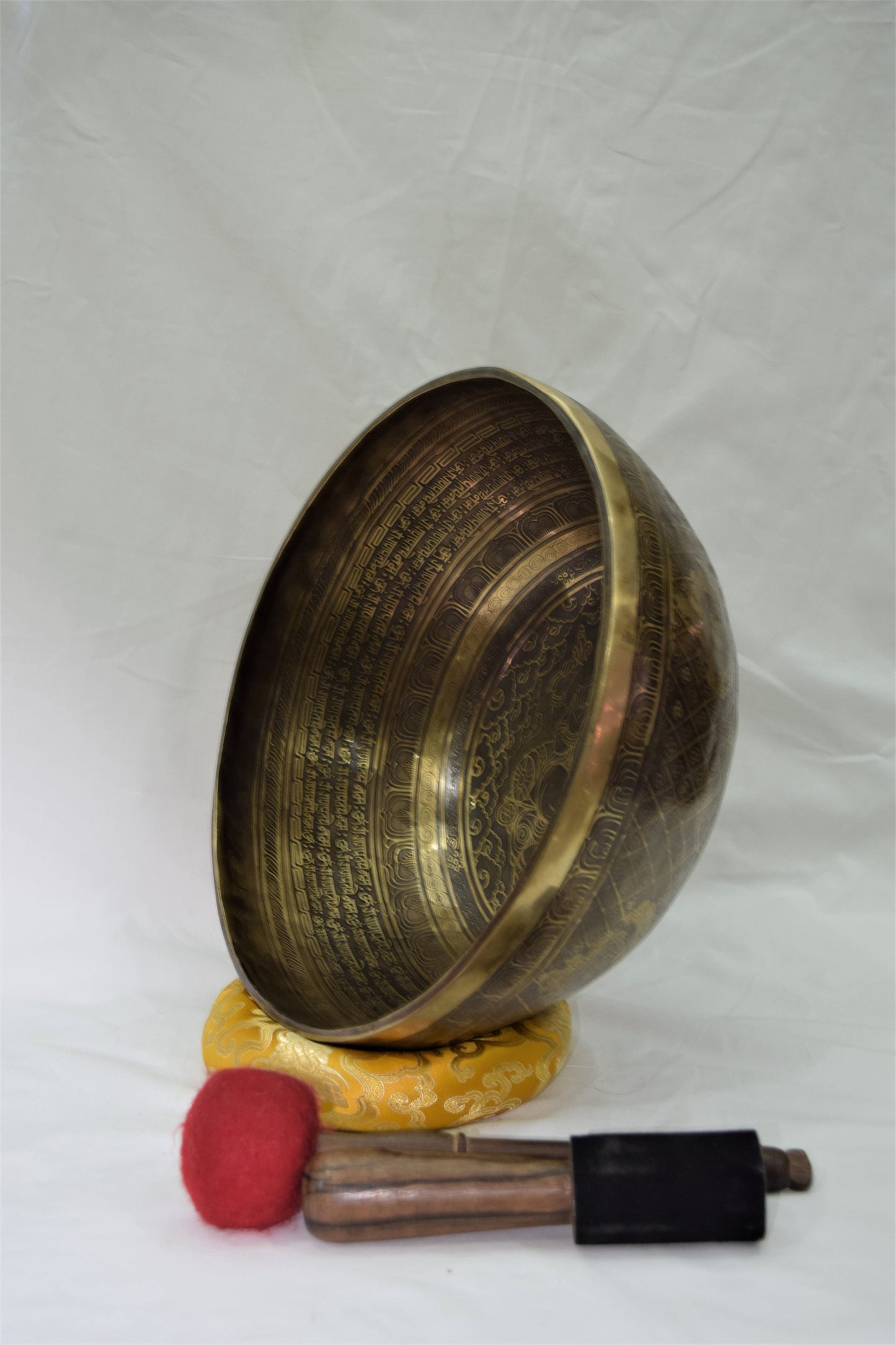 15 inch Om Carved Singing Bowl: Handmade Tibetan Meditation Bowl