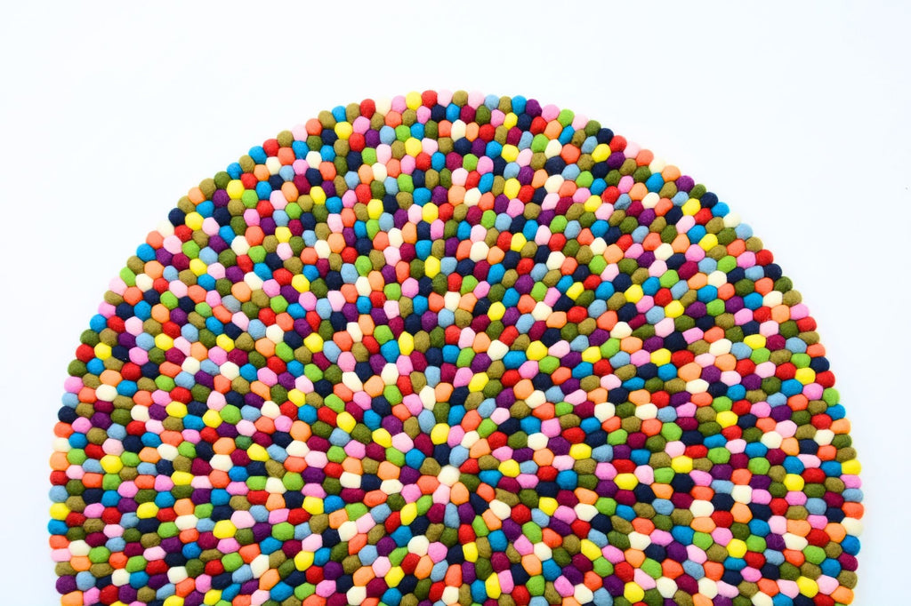 Premium Handmade Multicolor Round Felt Ball Rug - Wool Felt Rainbow Ball Rug - Pom Pom rug for Your Home and Office- 30-300cm