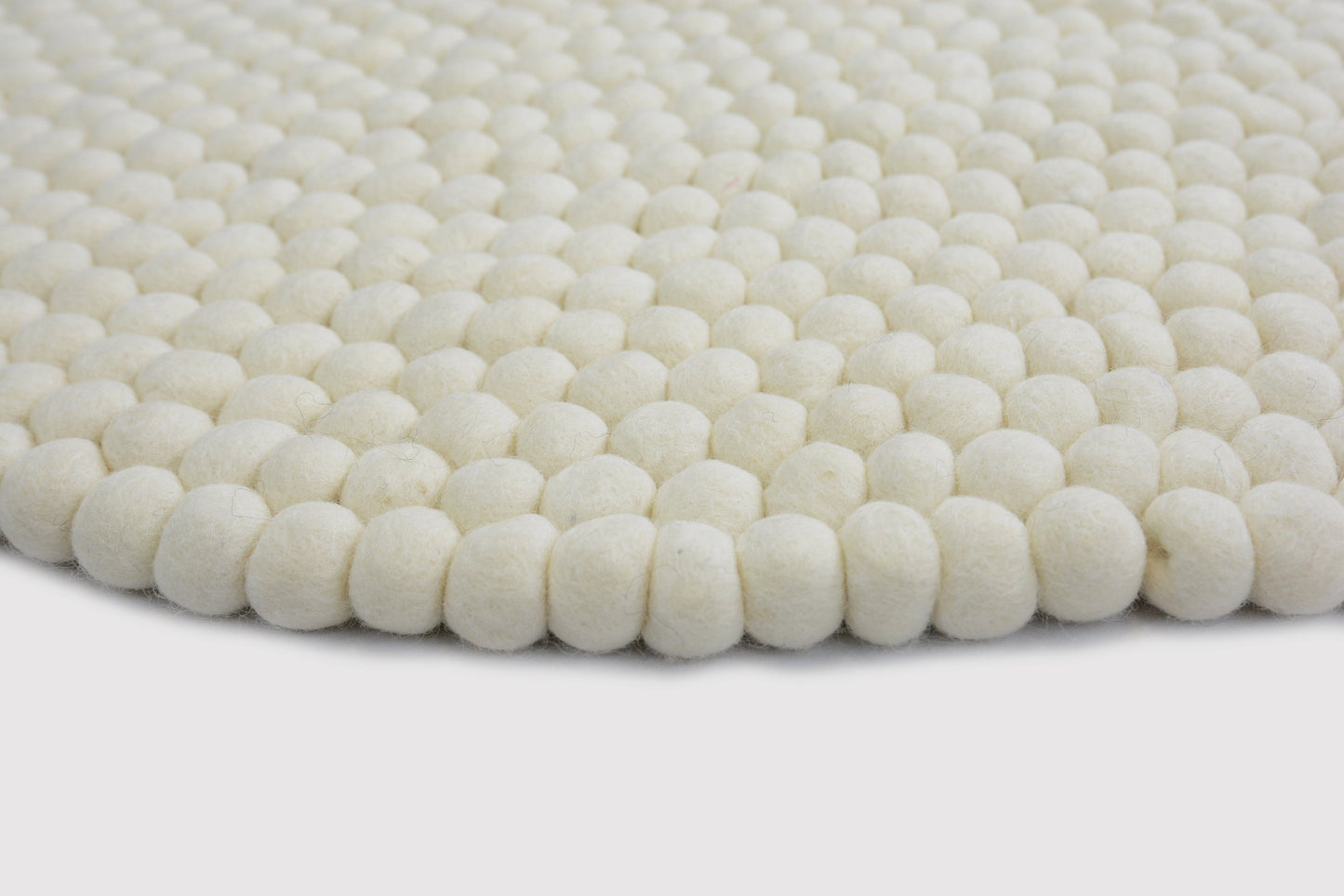 Handmade Pearl White Felt Ball Rug: Round Wool Nursery Rug