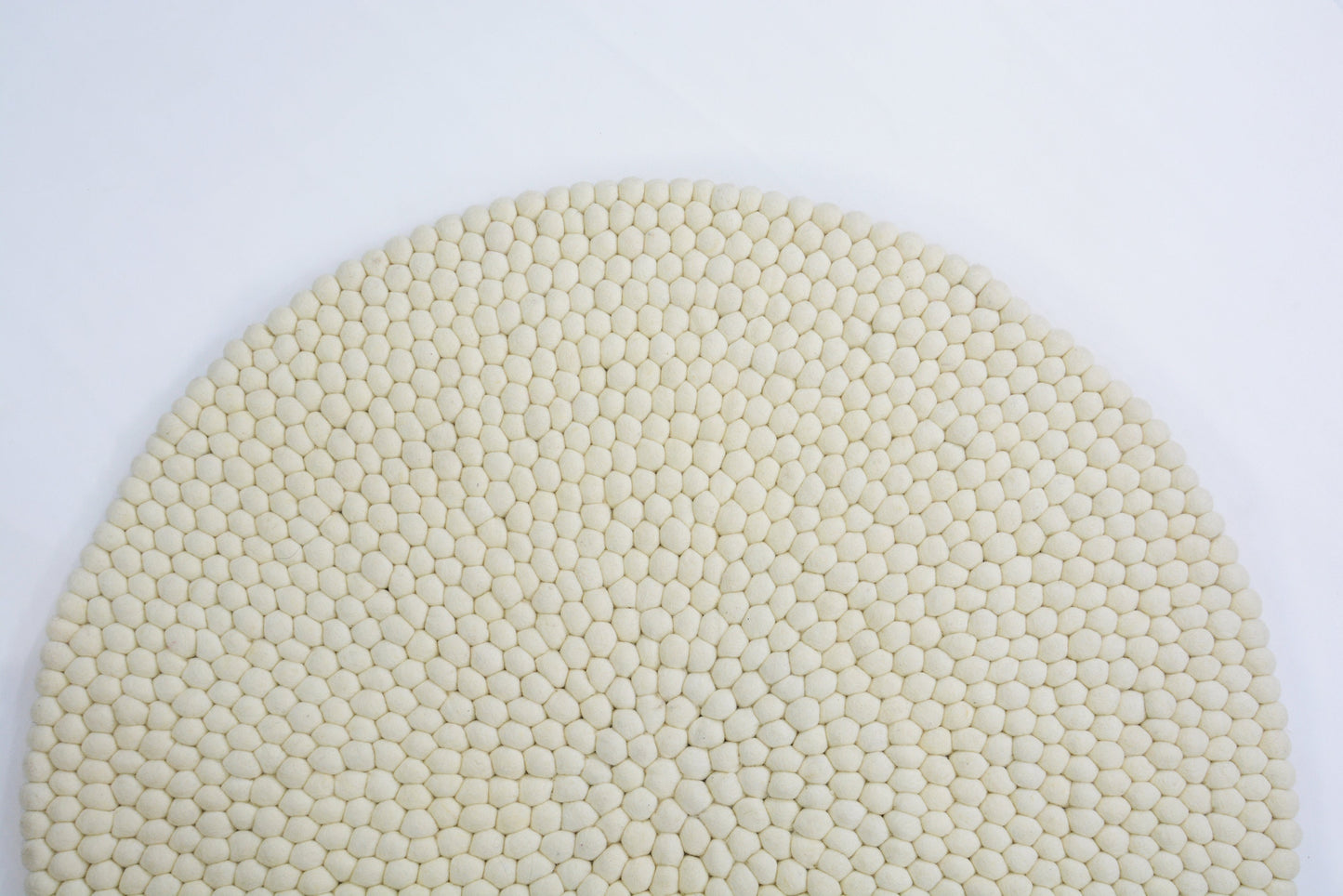 Handmade Pearl White Felt Ball Rug: Round Wool Nursery Rug