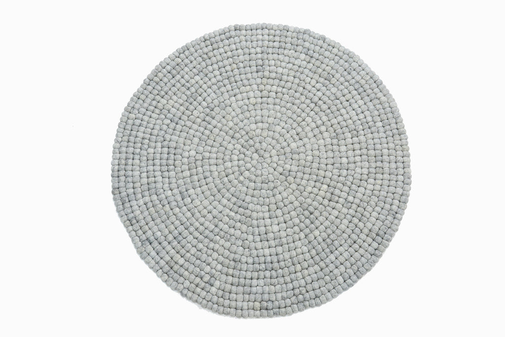 Handmade Slate Gray Felt Ball Rug: Round Nursery Carpet