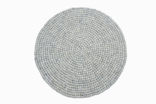 Handmade Slate Gray Felt Ball Rug: Round Nursery Carpet