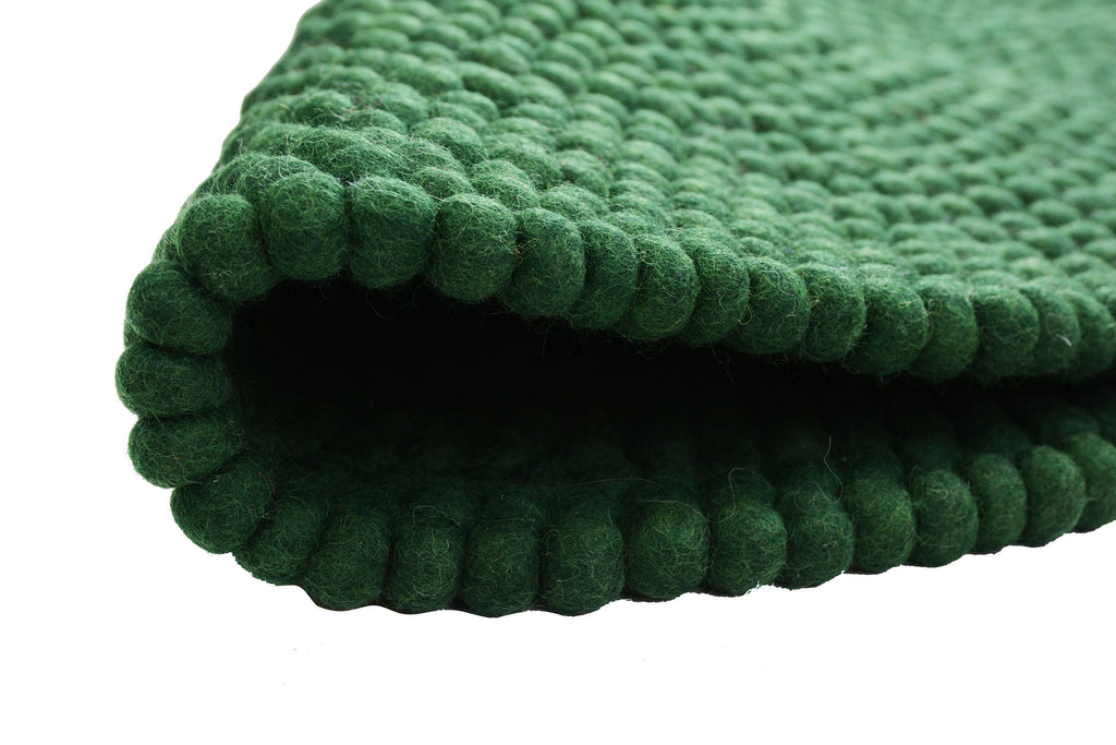 Handmade Emerald Green Felt Ball Rug: Non-Allergic Nursery Decor