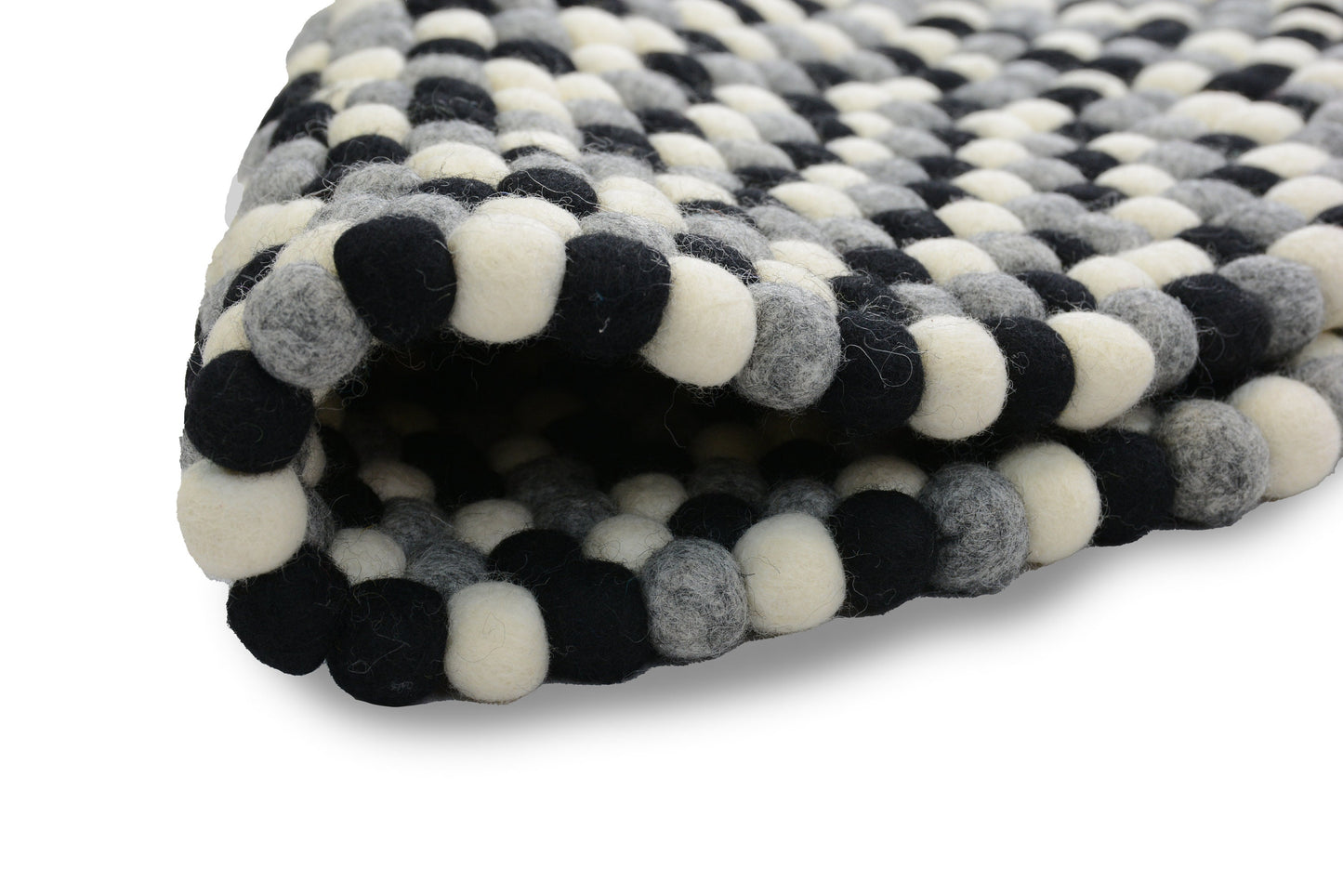 Monochrome Felt Ball Rug: Round Handmade Wool Rug, Grayscale Nursery Decor