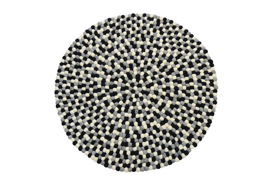 Monochrome Felt Ball Rug: Round Handmade Wool Rug, Grayscale Nursery Decor