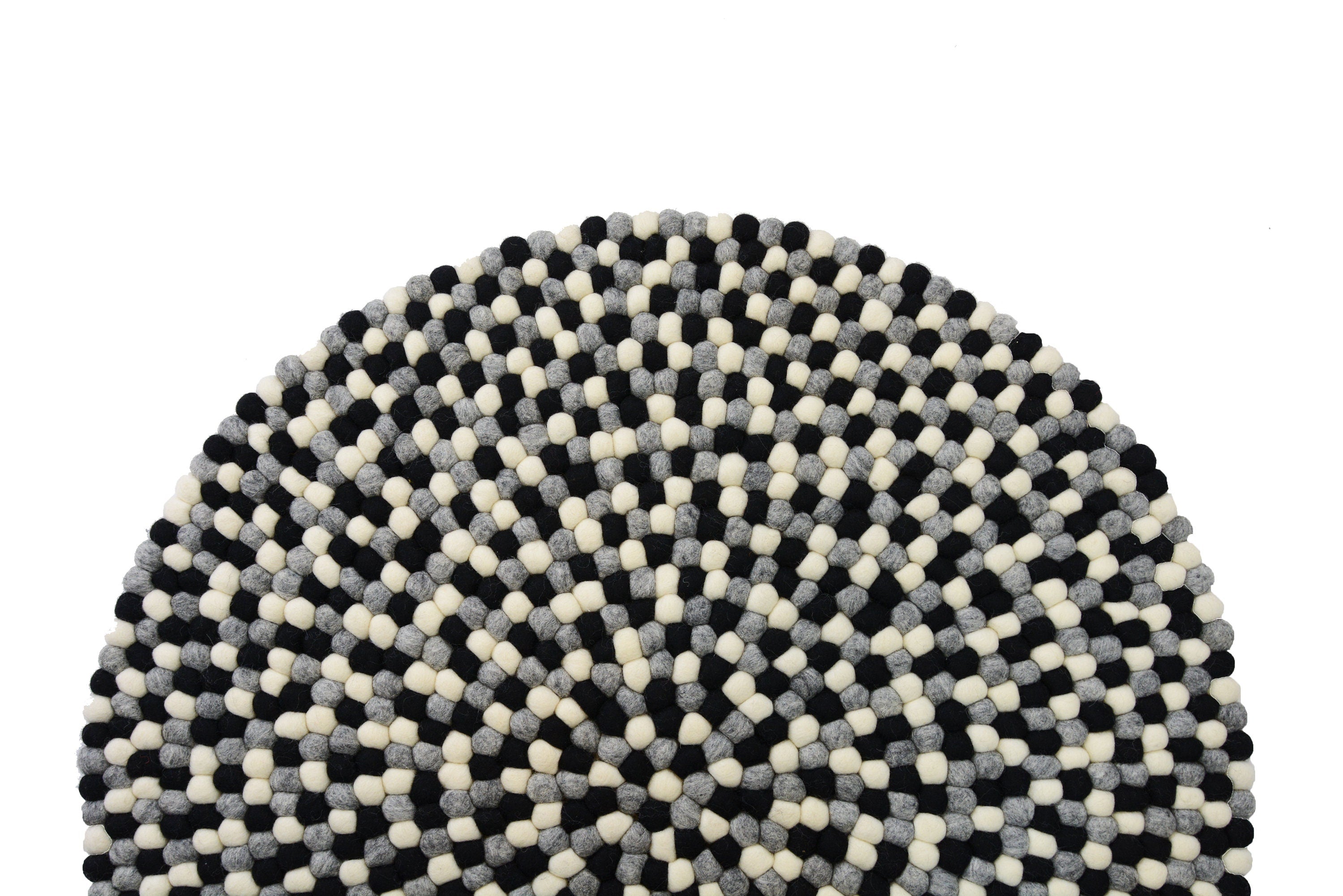 Monochrome Felt Ball Rug: Round Handmade Wool Rug, Grayscale Nursery Decor