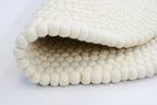 Handmade Pearl White Felt Ball Rug: Round Wool Nursery Rug