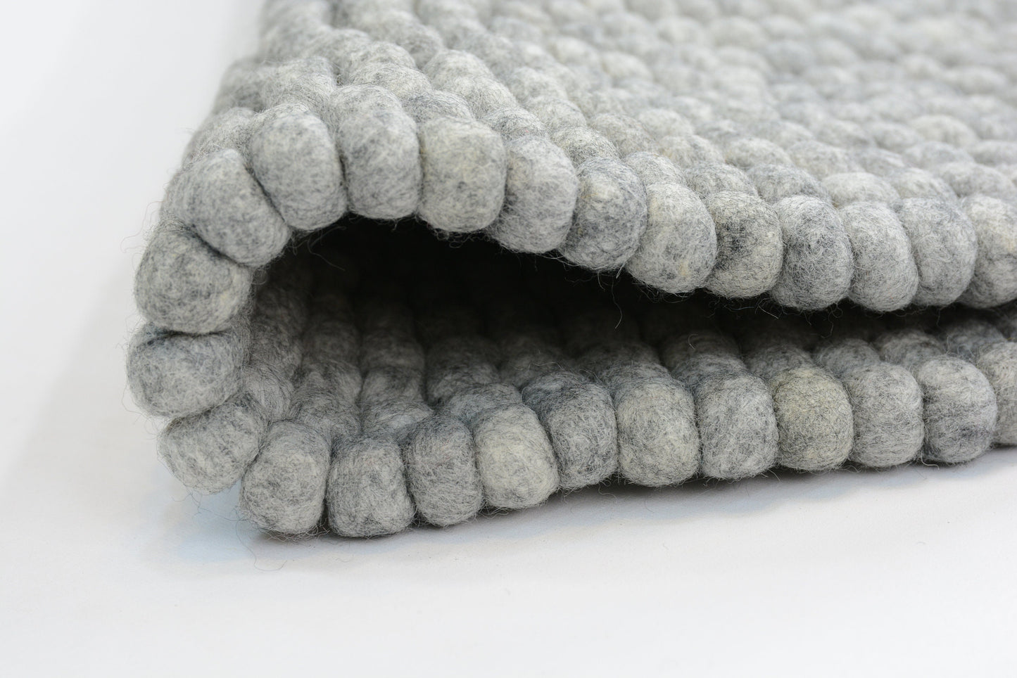 Handmade Slate Gray Felt Ball Rug: Round Nursery Carpet