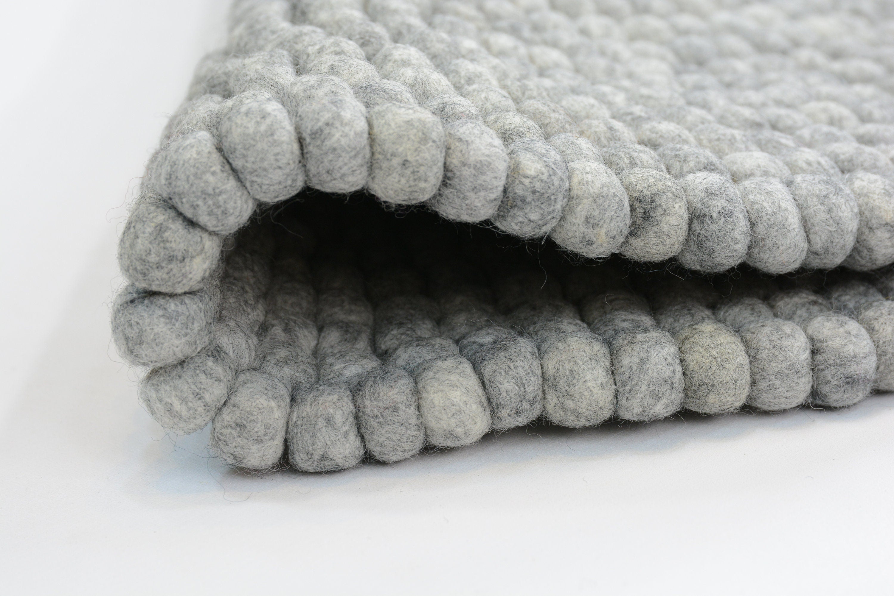 Handmade Slate Gray Felt Ball Rug: Round Nursery Carpet