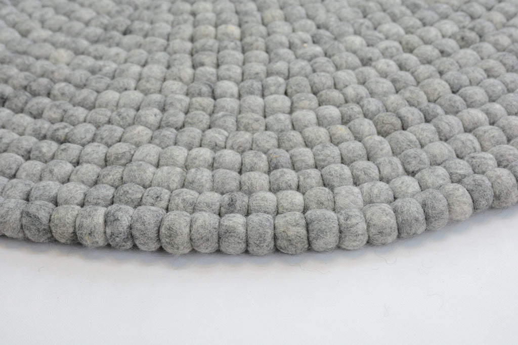Handmade Slate Gray Felt Ball Rug: Round Nursery Carpet