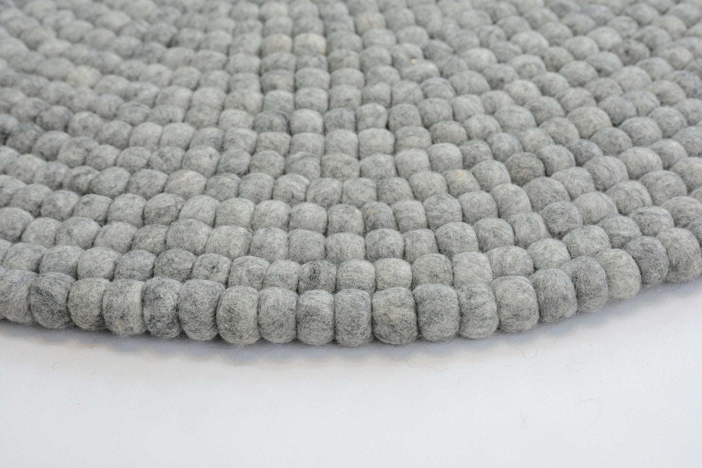 Handmade Slate Gray Felt Ball Rug: Round Nursery Carpet