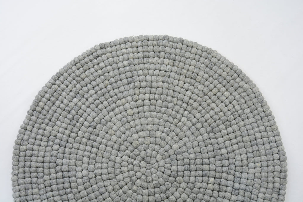 Handmade Slate Gray Felt Ball Rug: Round Nursery Carpet