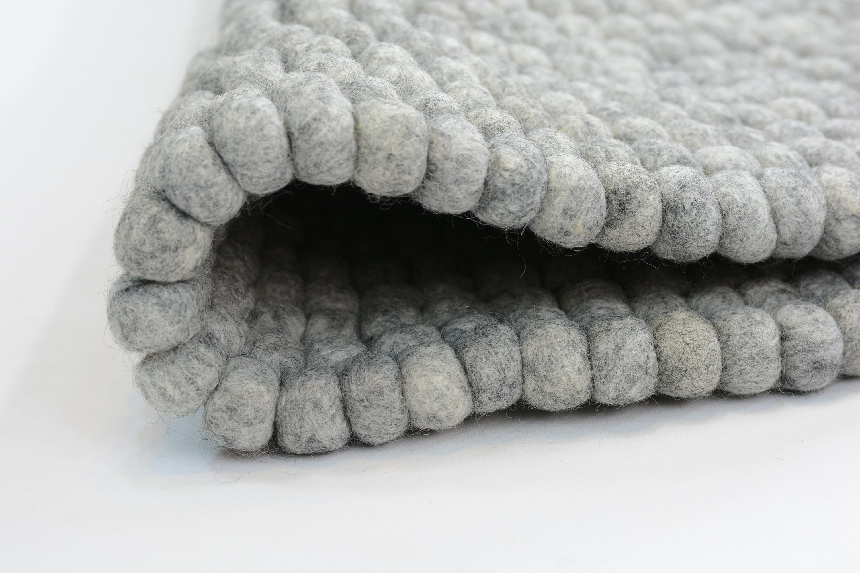 Handmade Slate Gray Felt Ball Rug: Round Nursery Carpet